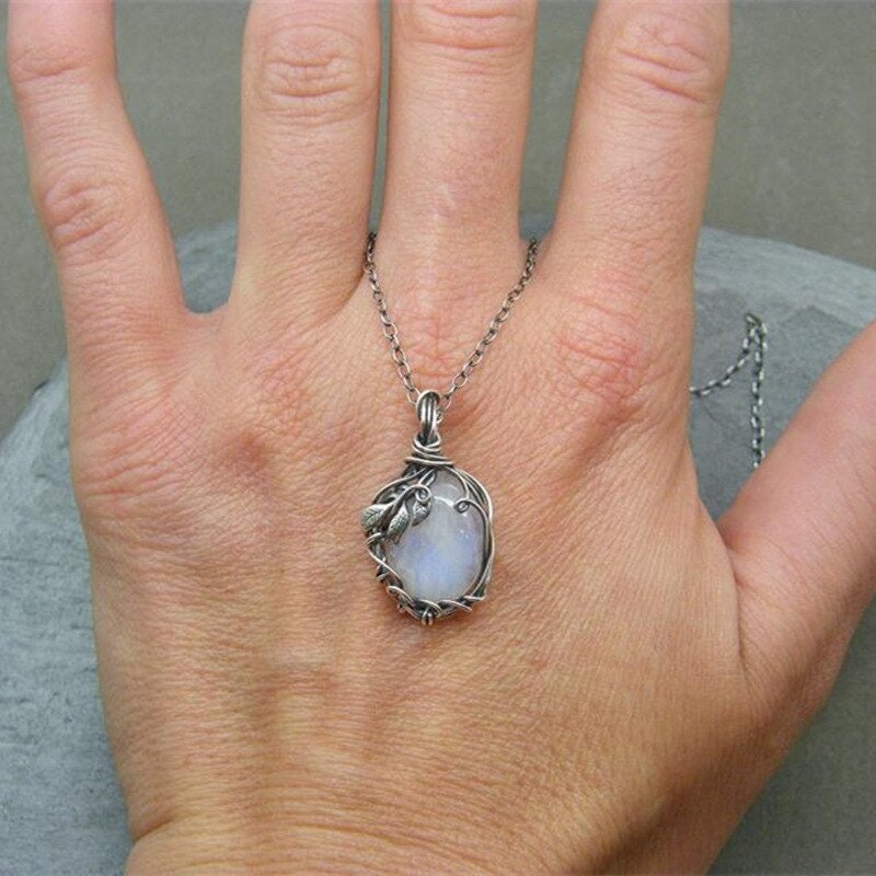 Punk Silver Moonstone Teardrop Pendant For Women, Gothic Teardrop Dainty Necklace, Choker Chain, Punk Moonstone Layering, Gift for Her
