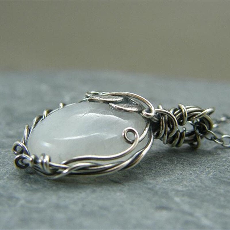 Punk Silver Moonstone Teardrop Pendant For Women, Gothic Teardrop Dainty Necklace, Choker Chain, Punk Moonstone Layering, Gift for Her
