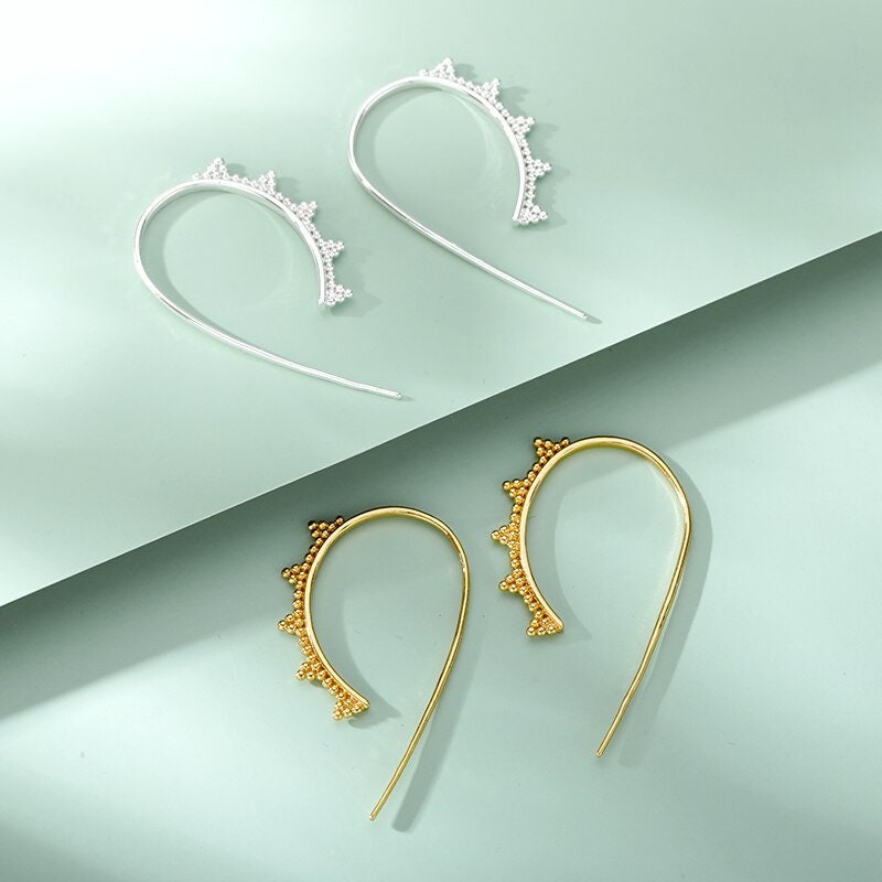 Henna Boho Hoop Earrings, Gold Dainty Henna Beads Earrings, 18K Gold Plated, Minimalist Crown Beads Ear Wire for Women, Gift for Her