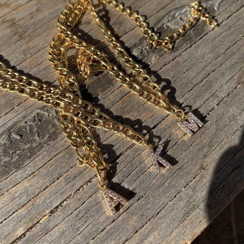 Punk Crystal Initials Anklet, Gold Cubic Zirconia Initials Anklet, Dainty Letter Anklet, Minimalist Initials Anklet for Women, Gift for Her