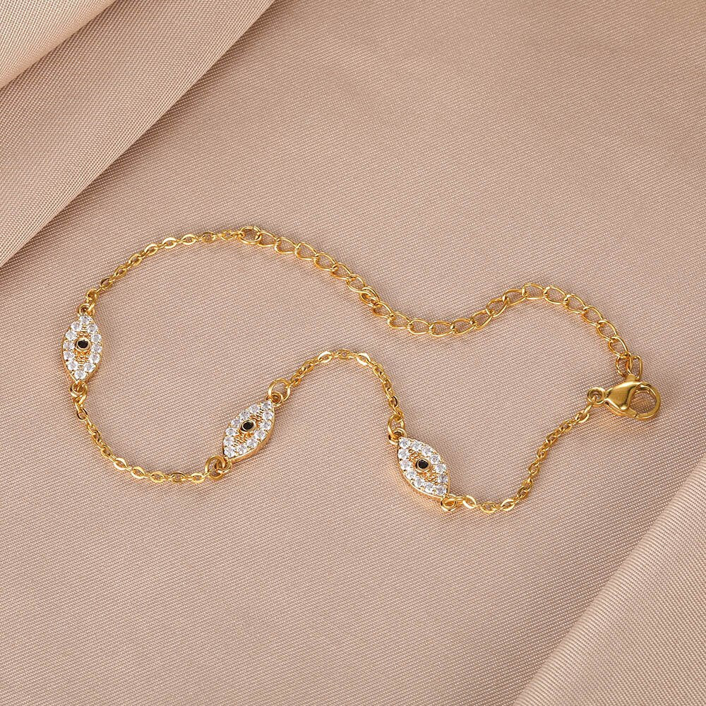 Punk Evil Eye Bracelet, 18K Gold Evil Eye Bracelet, Dainty Evil Eye Bracelet, Gothic Protection Fashion Bracelet for Women, Gift for Her