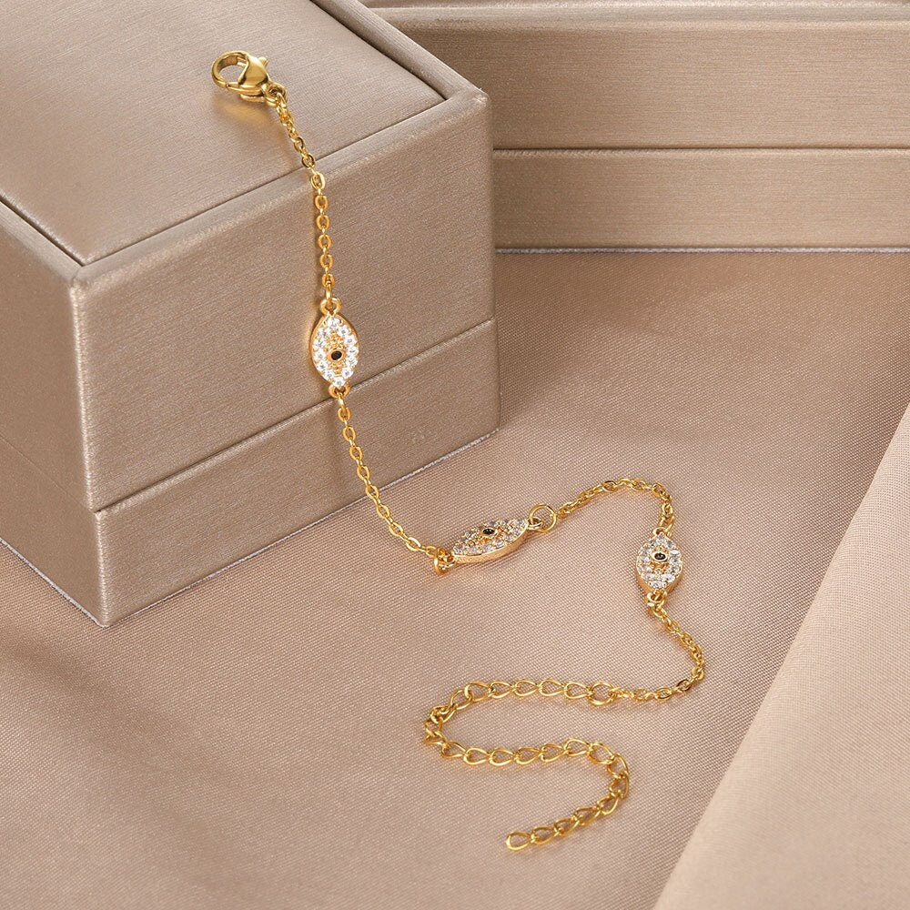 Punk Evil Eye Bracelet, 18K Gold Evil Eye Bracelet, Dainty Evil Eye Bracelet, Gothic Protection Fashion Bracelet for Women, Gift for Her