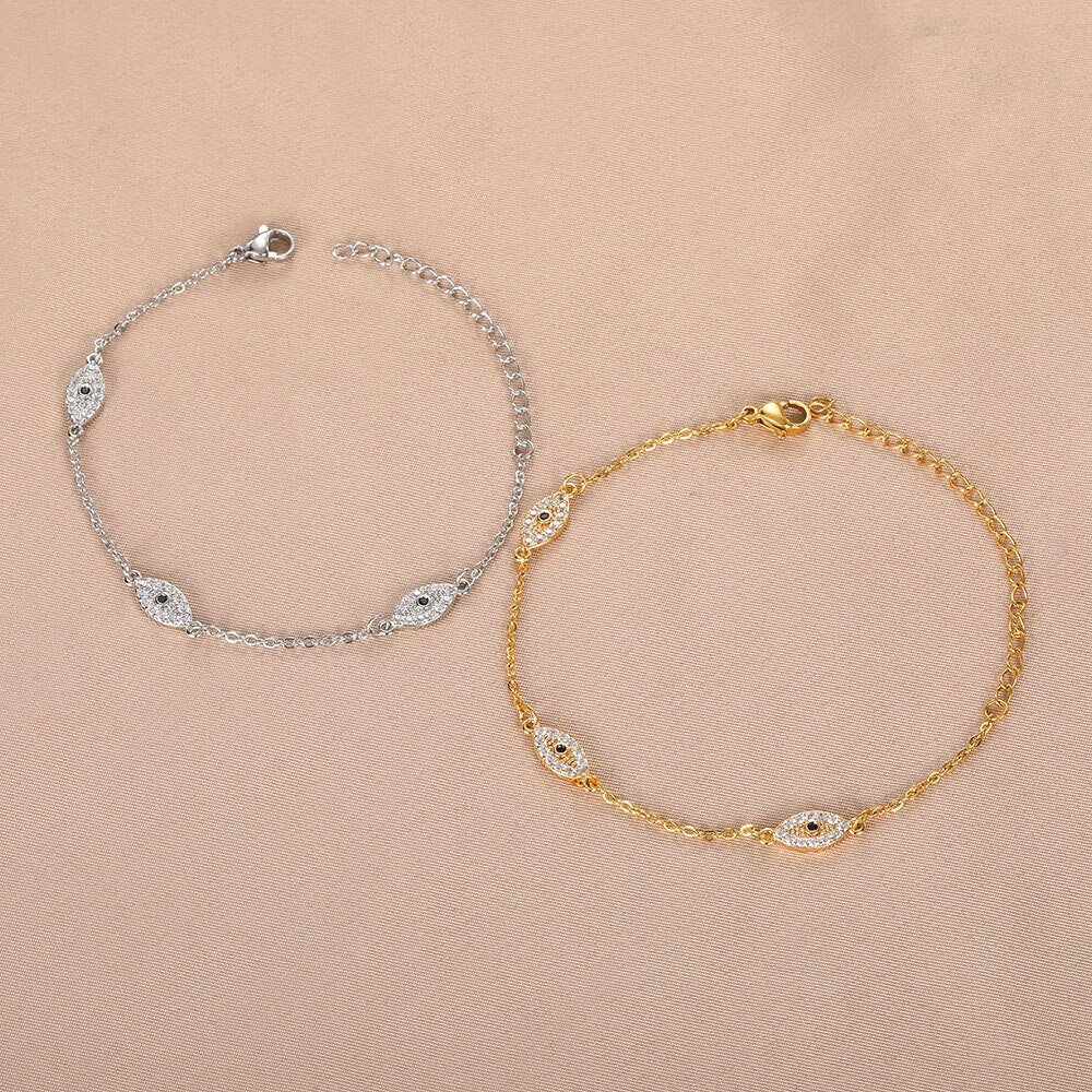 Punk Evil Eye Bracelet, 18K Gold Evil Eye Bracelet, Dainty Evil Eye Bracelet, Gothic Protection Fashion Bracelet for Women, Gift for Her