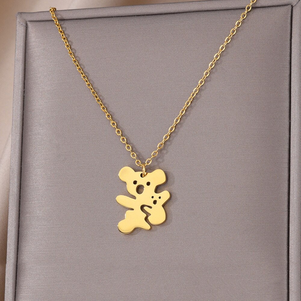 Boho Cute Koala Bear Pendant, Gold Koala Mama Bear Necklace, 18K Gold, Dainty Minimalist Animal Lovers for Women, Gift for Her