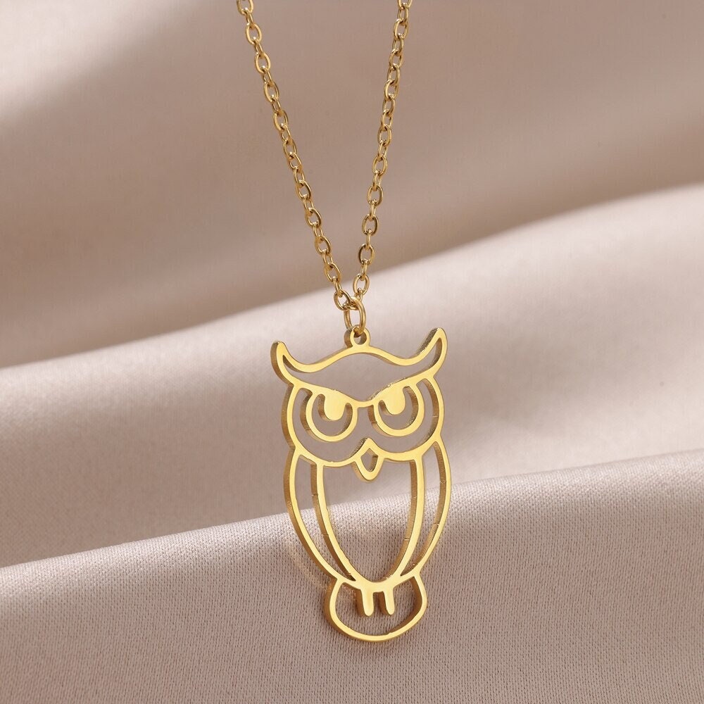 Boho Cute Owl Pendant, Gold Wise Owl Necklace, 18K Gold, Dainty Minimalist Animal Lovers for Women, Gift for Her