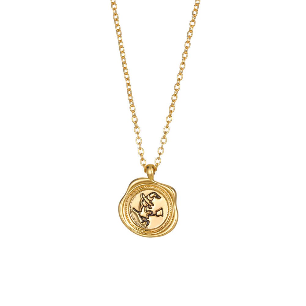 Punk 18K Gold Witch Coin Pendant, Gothic Cartoon Witch Necklace, Boho Dainty Minimalist Halloween Gift for Women, Gift for Her