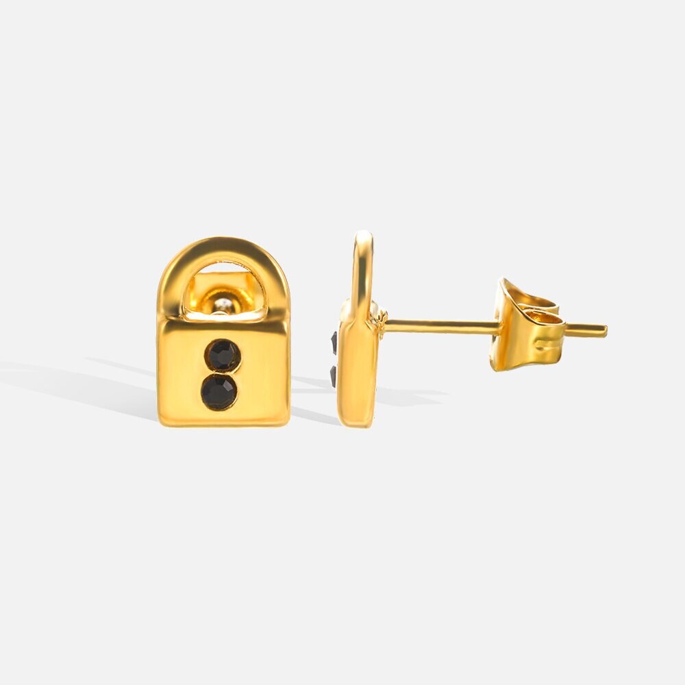 Punk 18K Gold Padlock Stud Earrings, Boho Gold Lock Stud Earrings, Dainty Minimalist Gothic Earrings for Women, Gift for Her