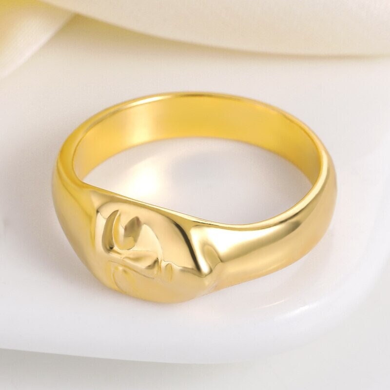 Boho Gold Face Ring, Punk 18K Gold Abstract Face Ring, Dainty Minimalist Gothic Abstract Artsy Artist Ring for Women, Gift for Her