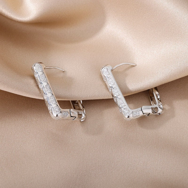 Boho Square Hoop Earrings, Punk Square Earrings, Cubic Zirconia Hoops, 18K Gold, Rectangle Box Dainty Minimalist for Women, Gift for Her
