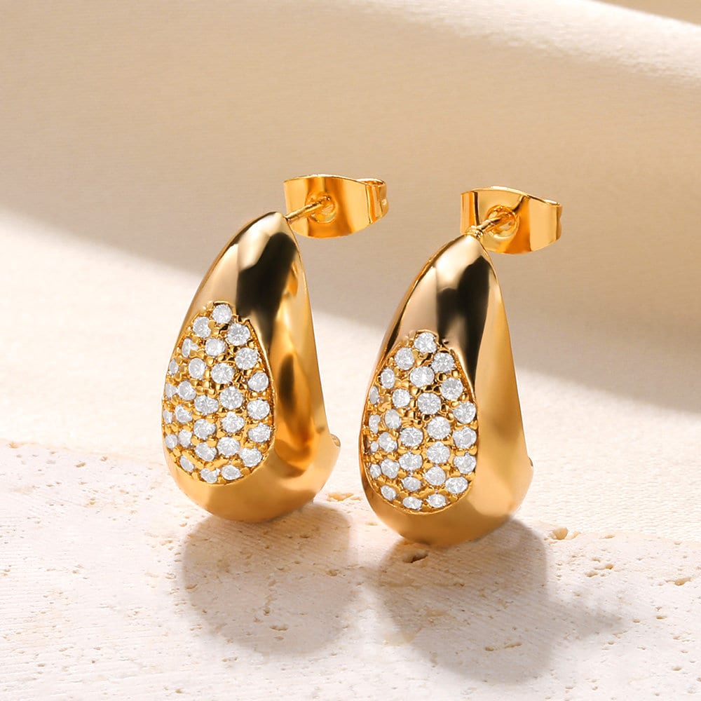 Boho Gold Thick Hoop Earrings, 18K Gold Cubic Zirconia Hoop Earrings, Crystal Gold Thick Hoop Earrings, Punk Dainty Minimalist for Women