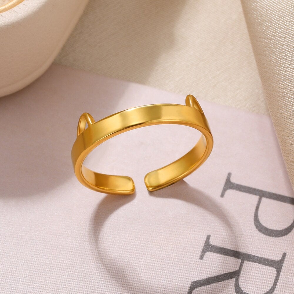 Punk Cat Ears Ring, Boho 18K Gold Cat Ears Ring, Gold Cat Ring, Dainty Minimalist Gothic Cat Ring for Women, Gift for Her
