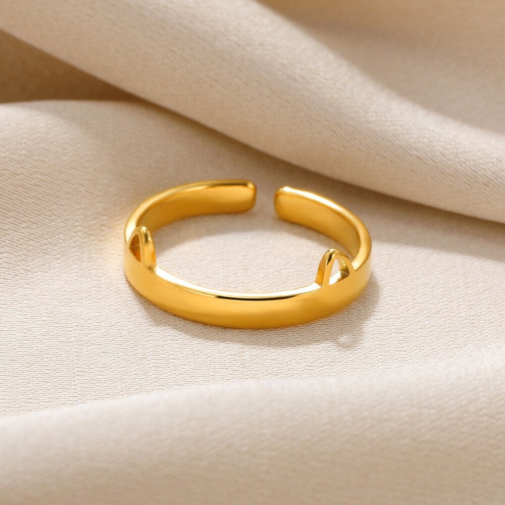 Punk Cat Ears Ring, Boho 18K Gold Cat Ears Ring, Gold Cat Ring, Dainty Minimalist Gothic Cat Ring for Women, Gift for Her