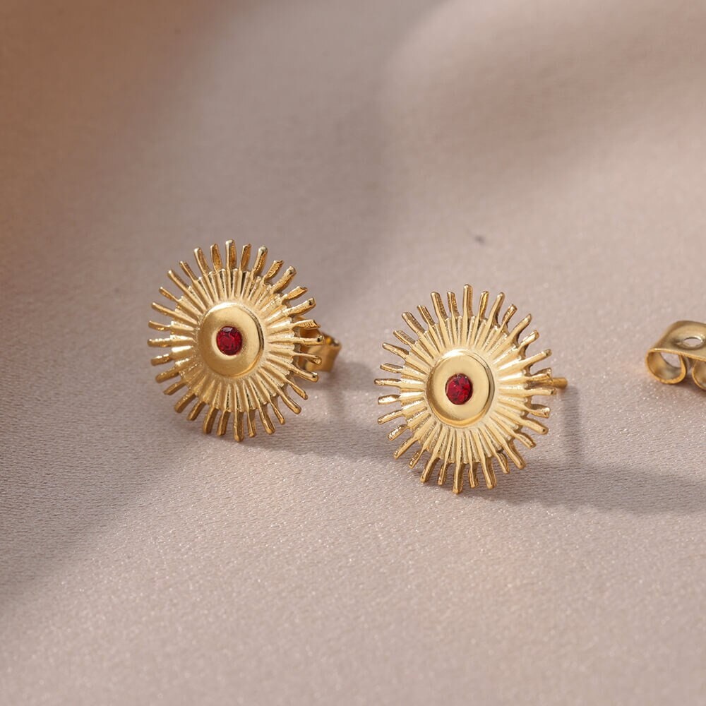 Boho Sun Stud Earrings, Gold Sun Stud Earrings, 18K Gold, Punk Dainty Cubic Zirconia Jewelry Earrings for Women, Gift for Her