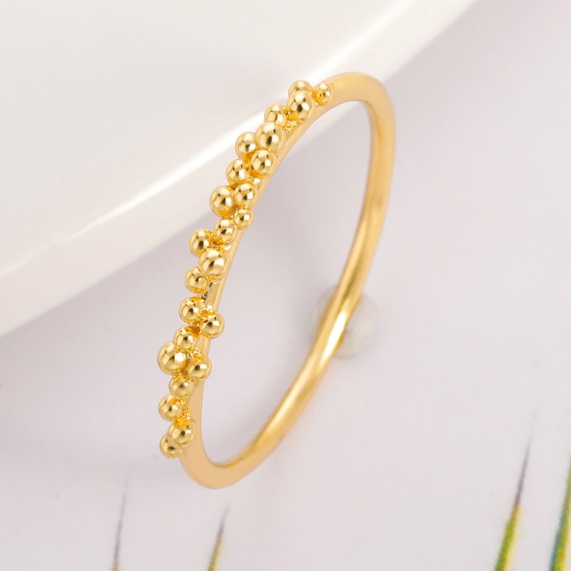 Henna Gold Engagement Ring, Boho Bead Ring, 18K Gold Band, Delicate Minimalist Henna Jewelry for Women, Gift for Her