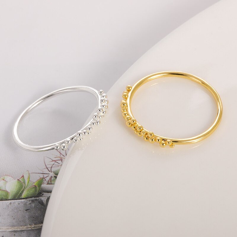 Henna Gold Engagement Ring, Boho Bead Ring, 18K Gold Band, Delicate Minimalist Henna Jewelry for Women, Gift for Her
