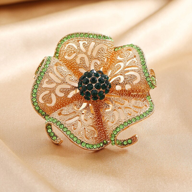 Boho Henna Big Flower Ring, Elegant Cubic Zirconia Flower Ring, 18K Gold Flower Ring, Luxury Henna Indian Jewelry for Women, Gift for Her