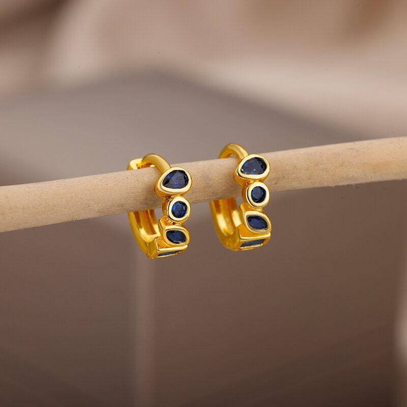 Punk Crystal Hoop Earrings, 18K Gold Crystal Hoops, Boho Dainty Minimalist, Crystal Cubic Zirconia Hoop Earrings for Women, Gift for Her