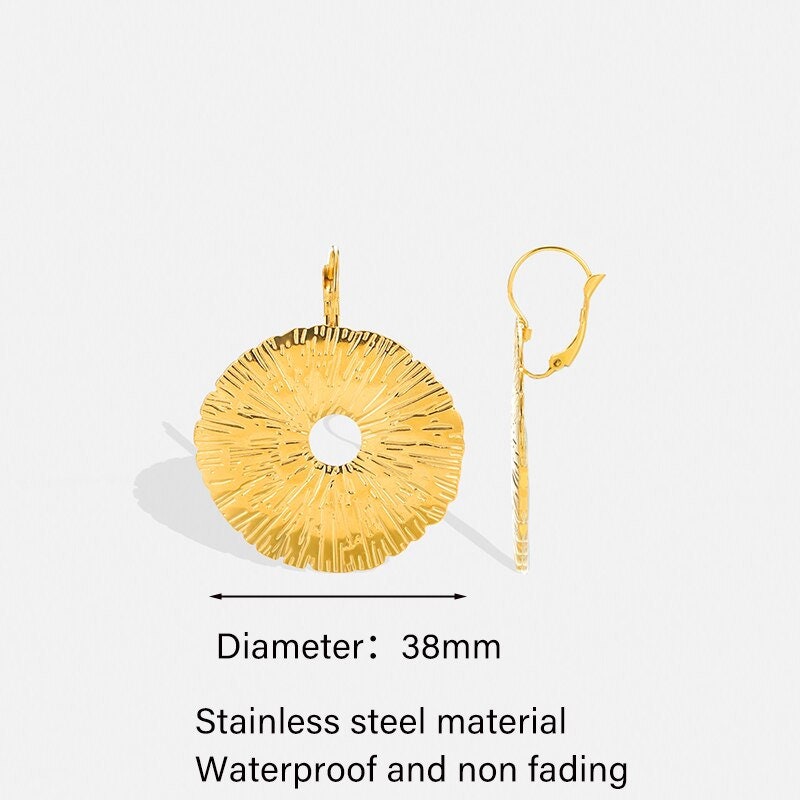 Punk Flat Round Drop Earrings, Gold Organic Circle Earrings, 18K Gold Thin Circle Earrings, Boho Dainty Minimalist for Women, Gift for Her