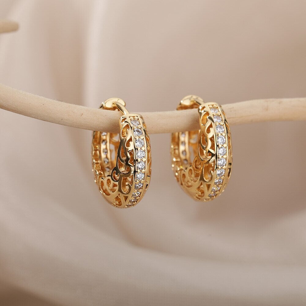 Boho Henna 18K Gold Plated Hoop Earrings, Henna Weave Flower Hoop Earrings, Punk Dainty Minimalist Hoops for Women, Gift for Her