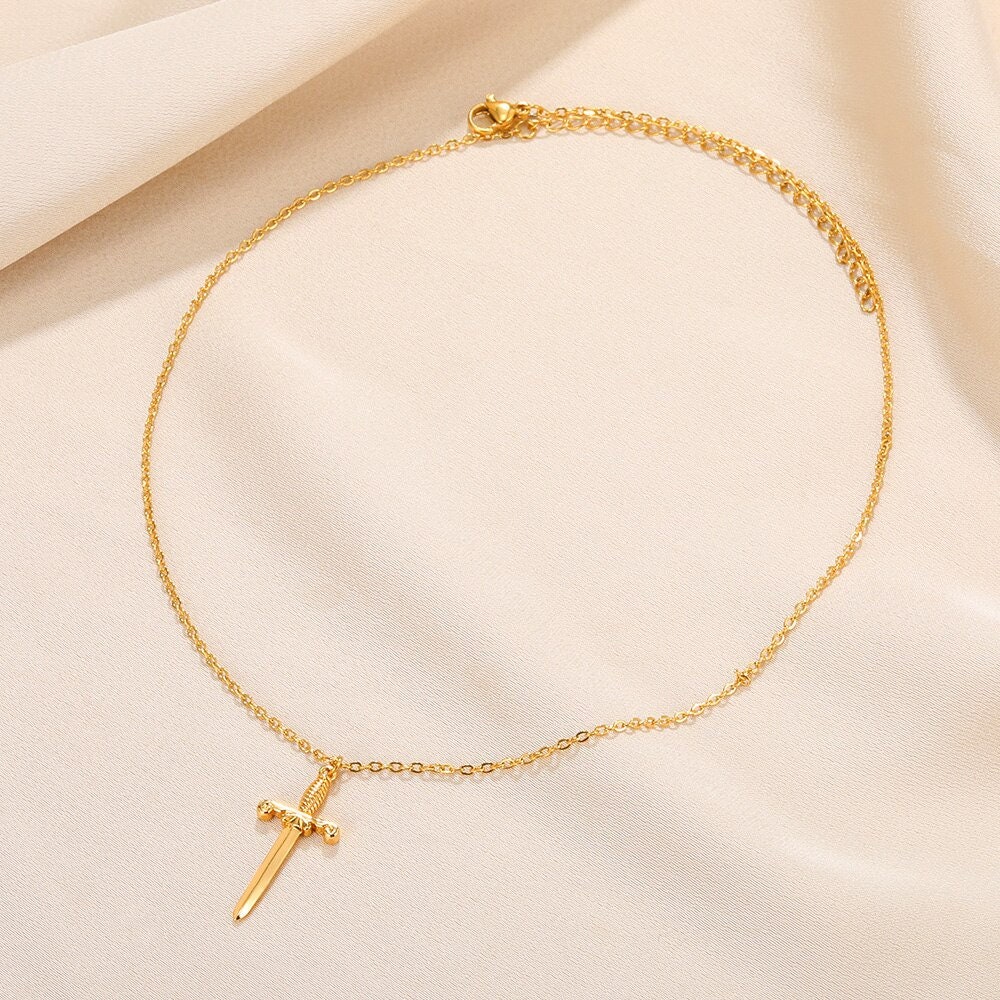 Punk Sword Pendant, Gold Sword Necklace, 18K Gold Sword, Gothic Knights Dagger Dainty Minimalist Jewelry, Gift for Her, Gift for Him