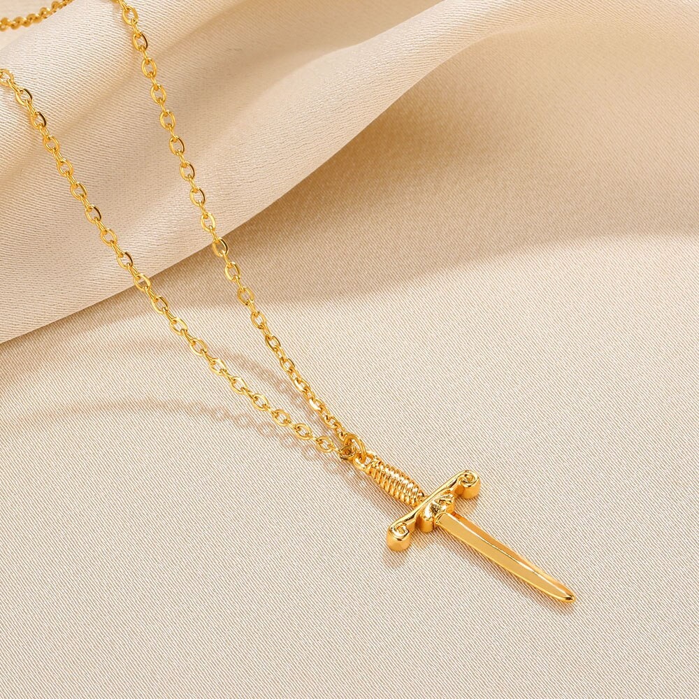 Punk Sword Pendant, Gold Sword Necklace, 18K Gold Sword, Gothic Knights Dagger Dainty Minimalist Jewelry, Gift for Her, Gift for Him