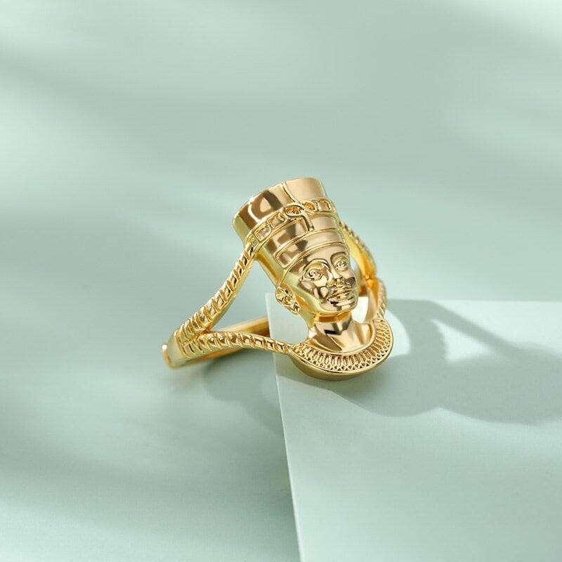 Punk Goddess Queen Nefertiti Ring, 18K Gold Egyptian Goddess Nefertiti Ring, Gothic Boho Dainty Minimalist Ring for Women, Gift for Her