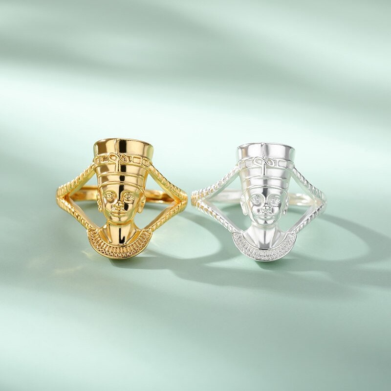 Punk Goddess Queen Nefertiti Ring, 18K Gold Egyptian Goddess Nefertiti Ring, Gothic Boho Dainty Minimalist Ring for Women, Gift for Her