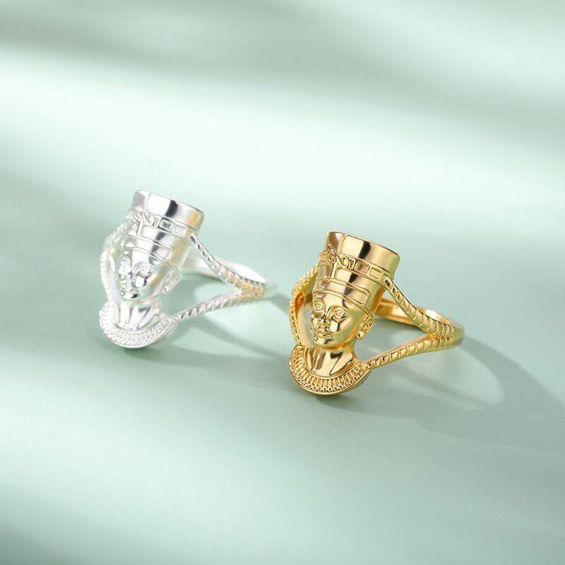 Punk Goddess Queen Nefertiti Ring, 18K Gold Egyptian Goddess Nefertiti Ring, Gothic Boho Dainty Minimalist Ring for Women, Gift for Her