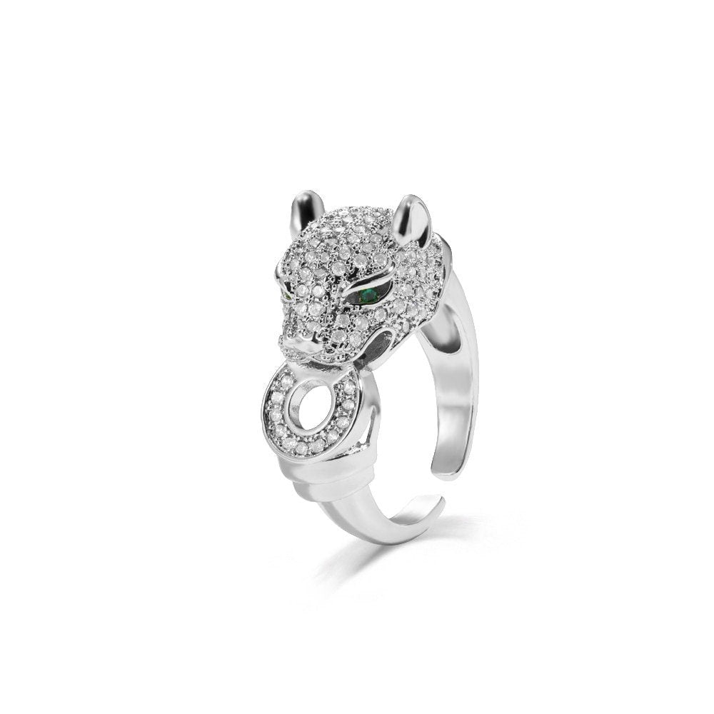 Punk Leopard Head Ring, Gold Leopard Ring, 18K Gold Cubic Zirconia, Gothic Jaguar Boho Dainty Luxury Party for Women, Gift for Her
