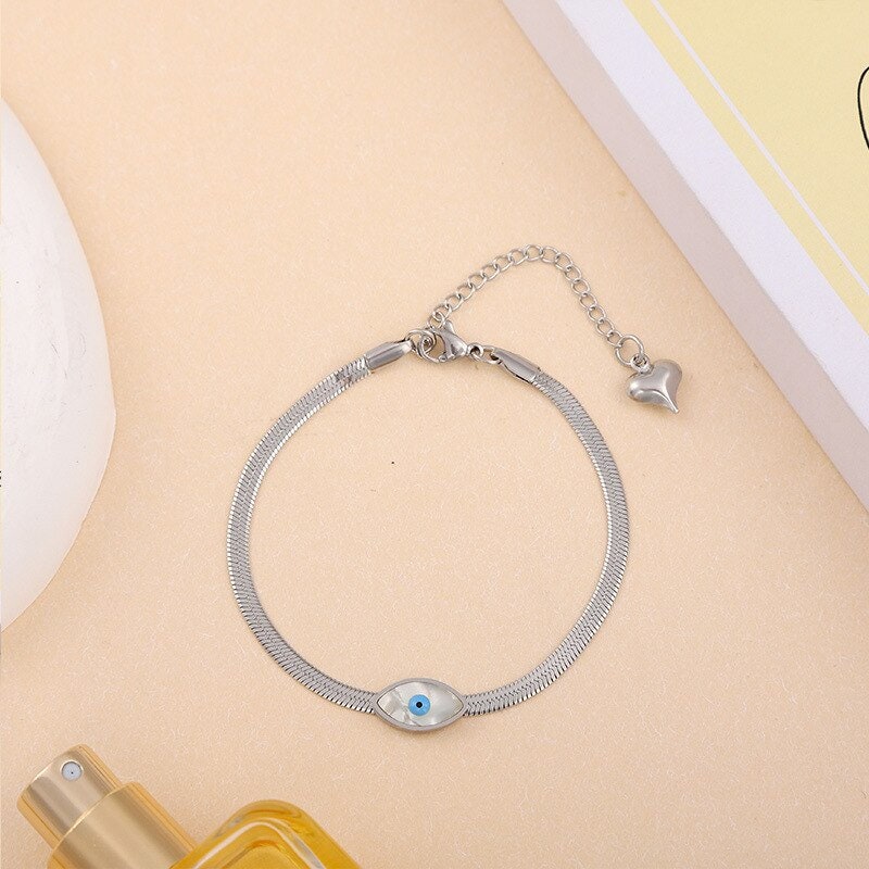 Punk Evil Eye Bracelet, Gold Evil Eye Snake Bracelet, 18K Gold Snake Bracelet, Gothic Protection Amulet Dainty Minimalist, Gift for Her