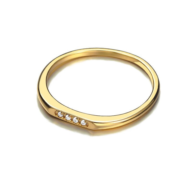 Dainty Thin Engagement Band, Gold Cubic Zirconia Ring, 18K Gold Engagement Ring, Boho Minimalist Ring for Women, Gift for Her