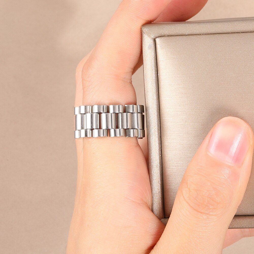 Punk Watch Band Ring, Silver Chic Link Ring, Stainless Steel Gothic Watch Link Ring, Dainty Minimalist for Women, Gift for Her