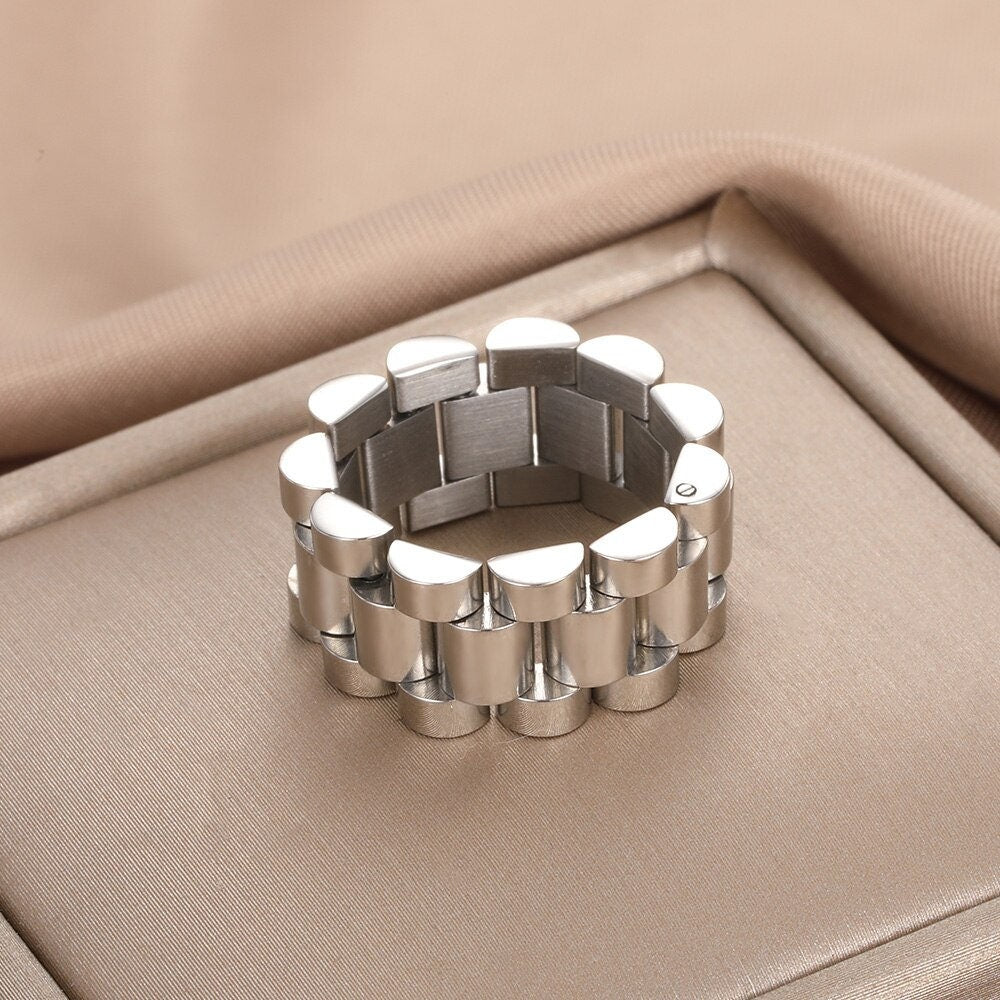 Punk Watch Band Ring, Silver Chic Link Ring, Stainless Steel Gothic Watch Link Ring, Dainty Minimalist for Women, Gift for Her