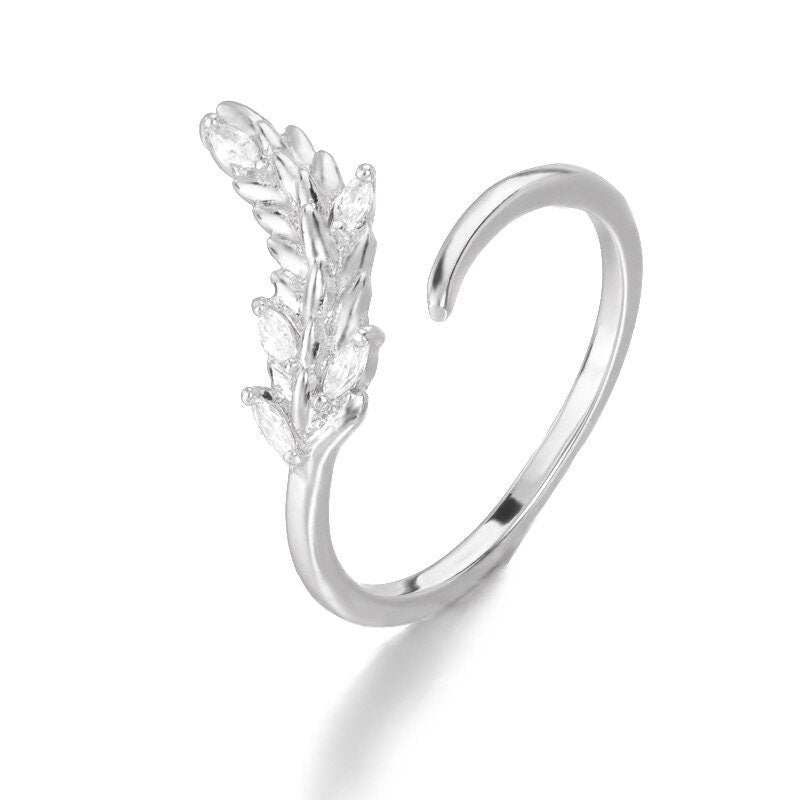 Boho Gold Wheat Ring, 18K Gold Cubic Zirconia Wheat Leaves Ring, Dainty Minimalist Punk Ring for Women, Gift for Her