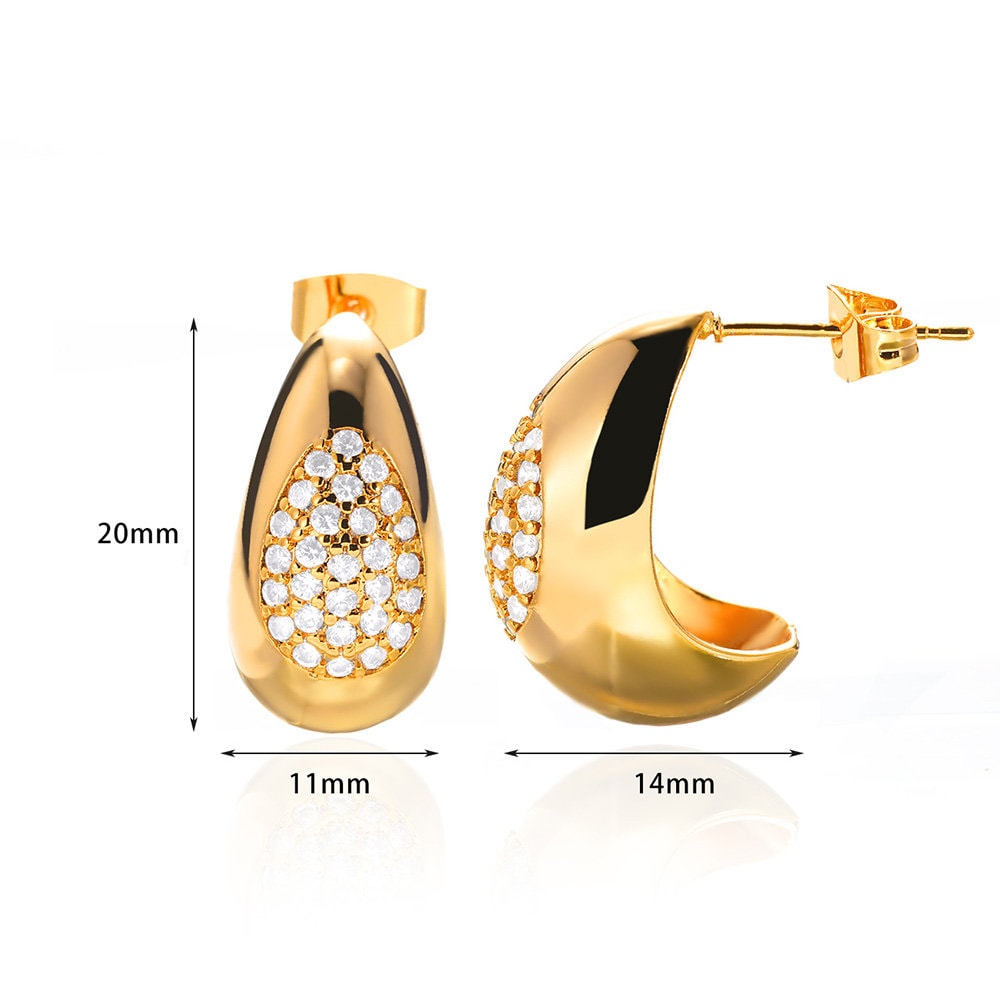 Boho Gold Thick Hoop Earrings, 18K Gold Cubic Zirconia Hoop Earrings, Crystal Gold Thick Hoop Earrings, Punk Dainty Minimalist for Women