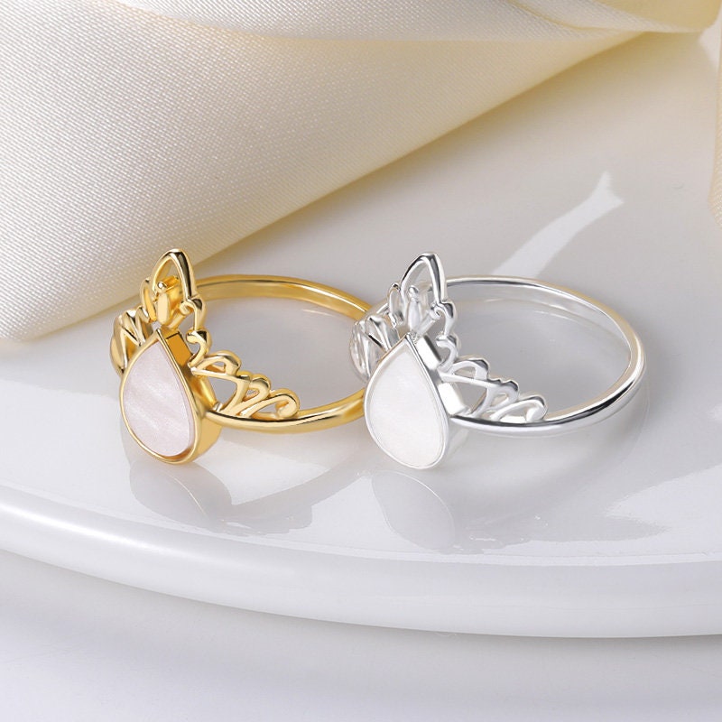 Boho Henna Pearl Teardrop Ring, 18K Gold Pearl Teardrop Ring, Pearl Waterdrop Ring, Henna Dainty Minimalist Ring for Women, Gift for Her