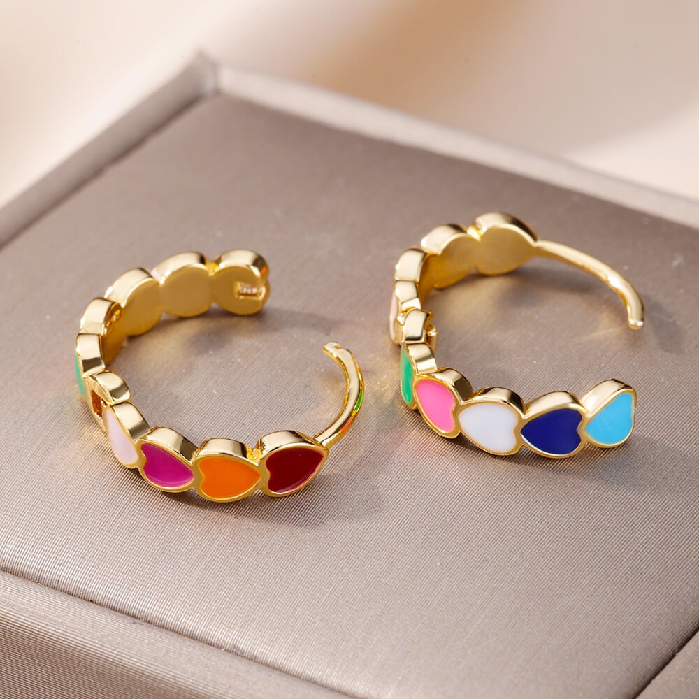 Punk Gold Heart Hoop Earrings, 18K Gold Dainty Heart Hoops Earrings, Boho Minimalist Heart Enamel Hoops for Women, Gift for Her
