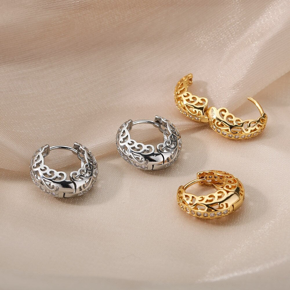 Boho Henna 18K Gold Plated Hoop Earrings, Henna Weave Flower Hoop Earrings, Punk Dainty Minimalist Hoops for Women, Gift for Her