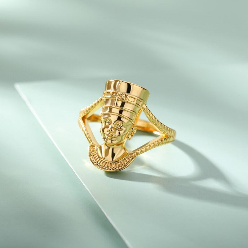 Punk Goddess Queen Nefertiti Ring, 18K Gold Egyptian Goddess Nefertiti Ring, Gothic Boho Dainty Minimalist Ring for Women, Gift for Her