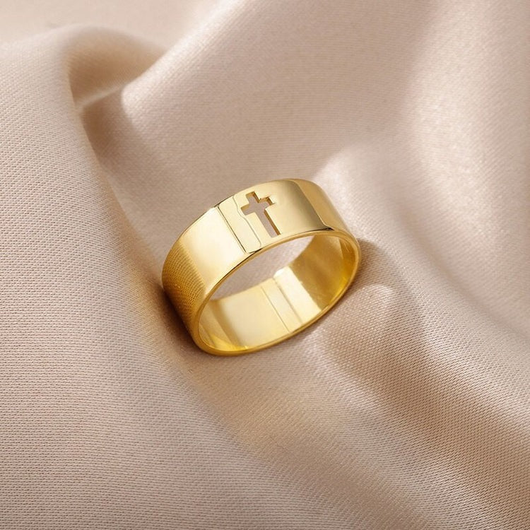 Elegance in Simplicity: Embrace Divine Grace with Our Dainty Gold Cross Statement Ring Collection