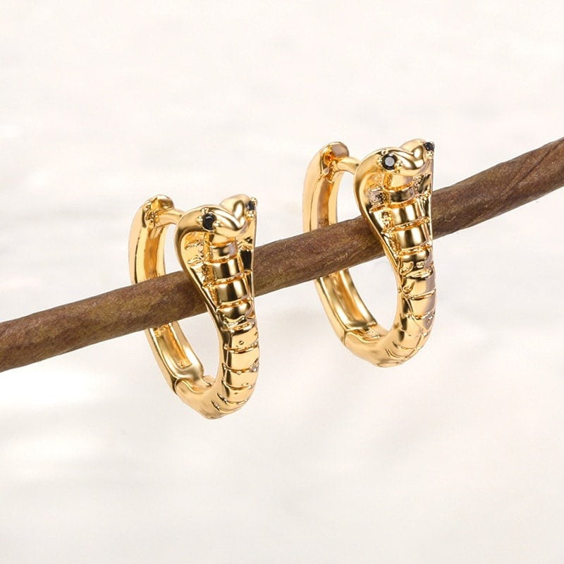 Serpentine Elegance: Discover Jacques Eclat's Dainty Gold Cobra Hoop Earrings