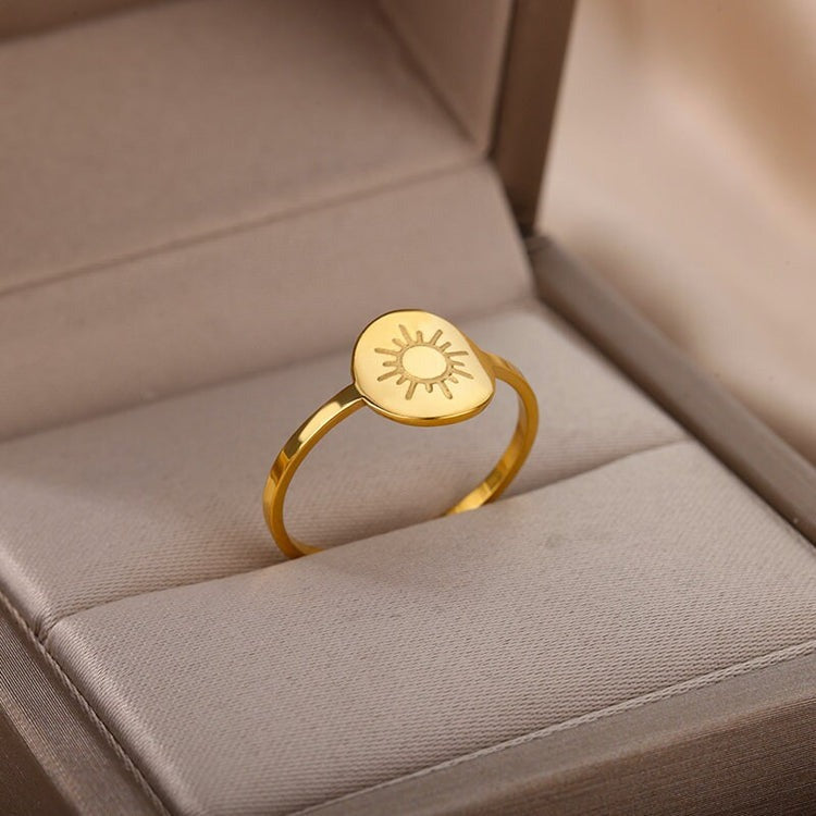 Radiant Reminders: Dainty Engraved Sun Ring by Jacques Eclat