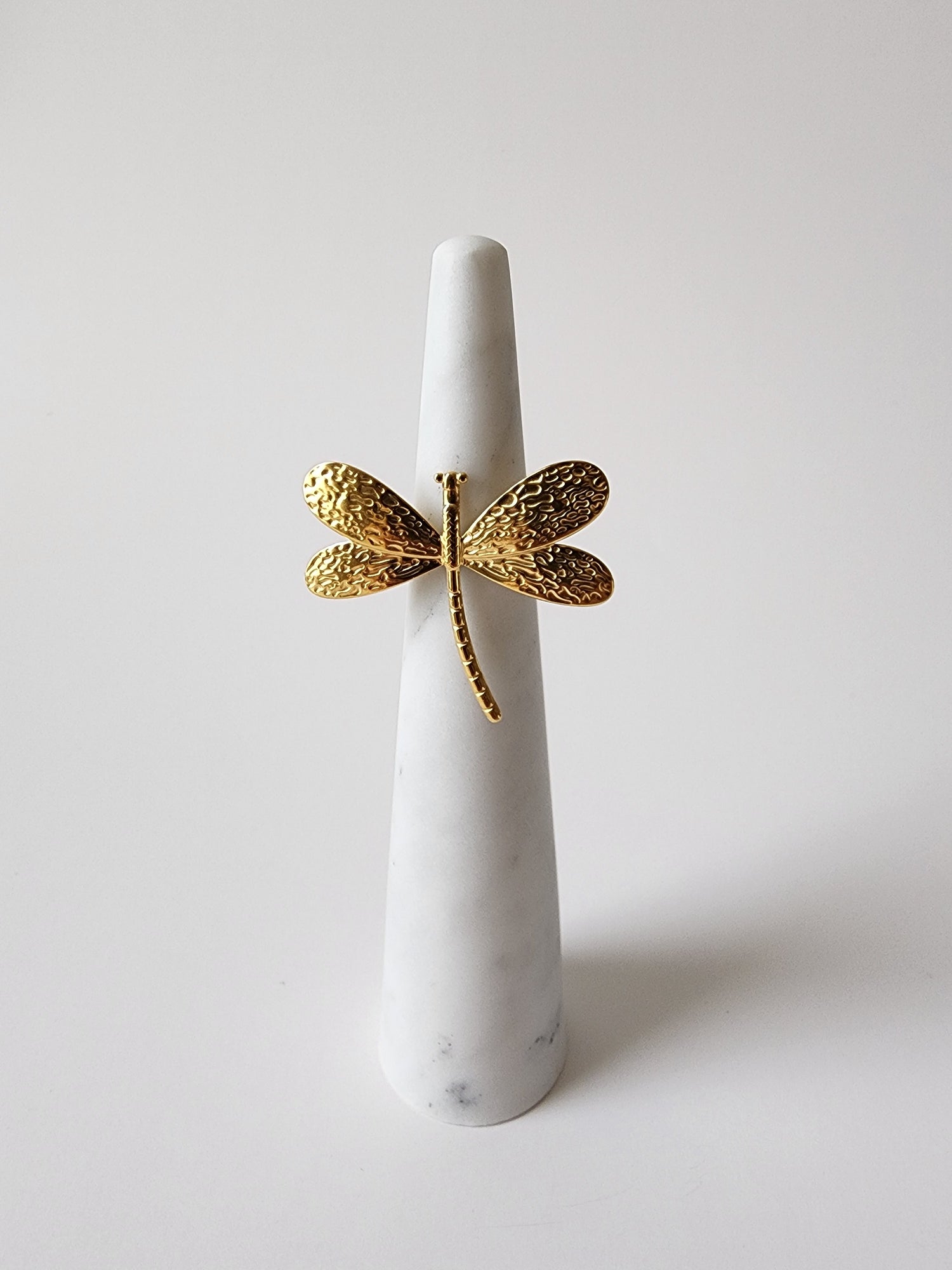 18K Gold Dragonfly Ring for Women, Adjustable Dainty Nature Insect Boho Stacking