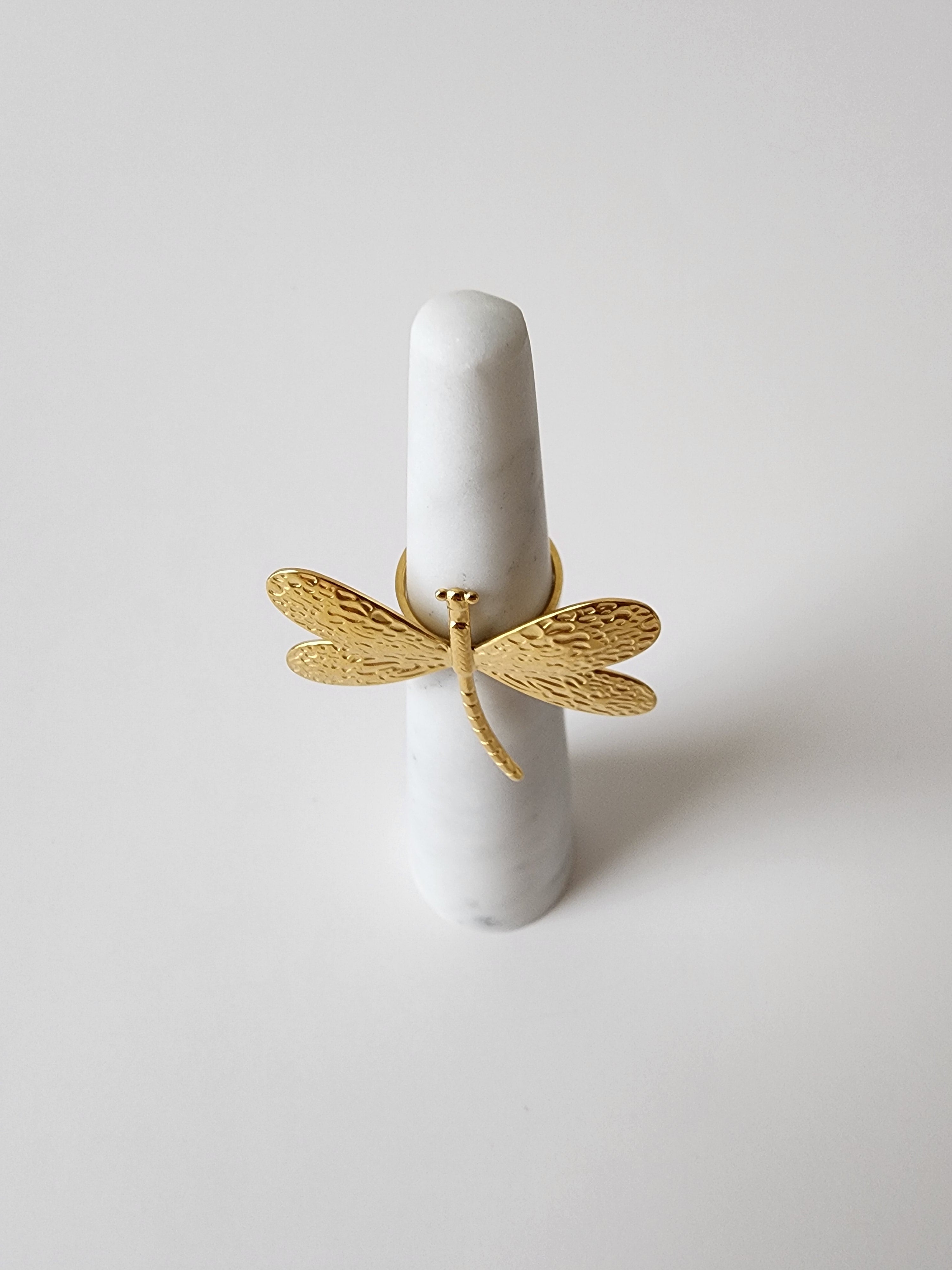 18K Gold Dragonfly Ring for Women, Adjustable Dainty Nature Insect Boho Stacking