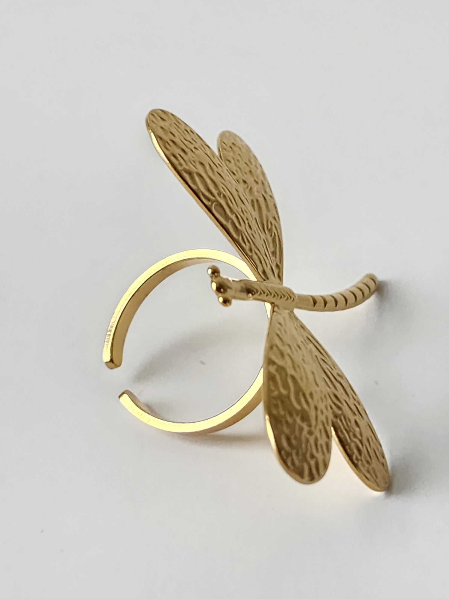 18K Gold Dragonfly Ring for Women, Adjustable Dainty Nature Insect Boho Stacking