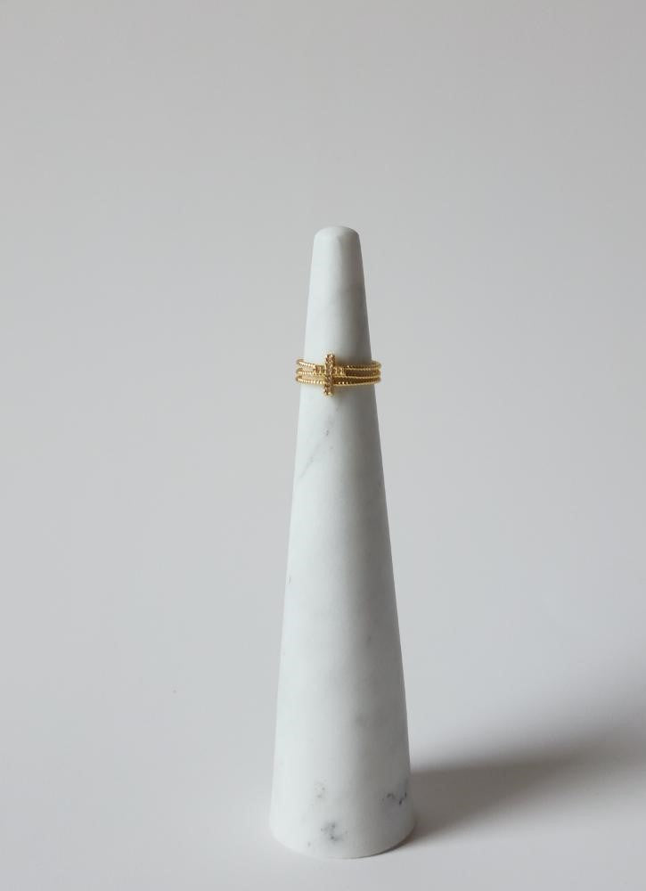 18K Gold Minimalist Dainty Cross Ring for Women, Thin Jesus Cross Band Religious
