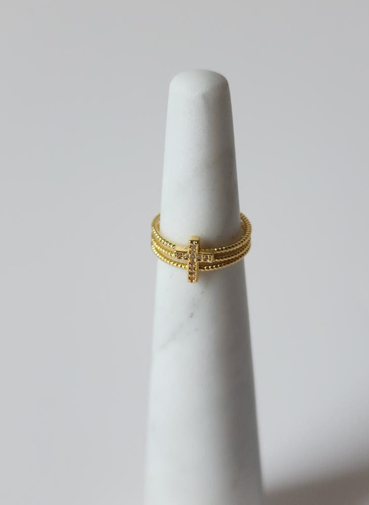 18K Gold Minimalist Dainty Cross Ring for Women, Thin Jesus Cross Band Religious