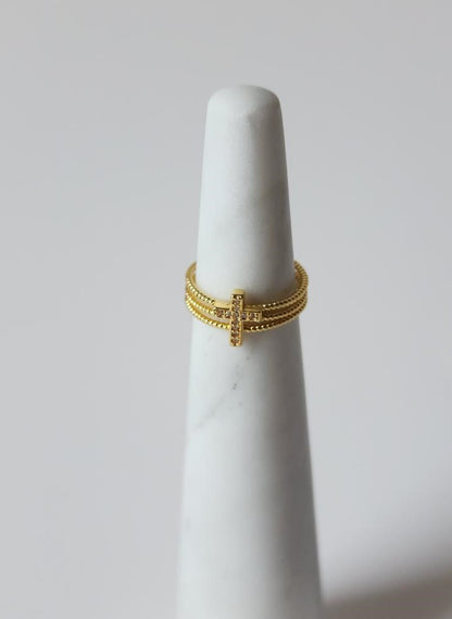 18K Gold Minimalist Dainty Cross Ring for Women, Thin Jesus Cross Band Religious