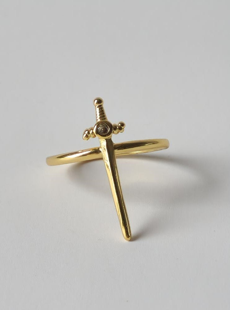 18K Gold Sword Ring for Women, Dainty Minimalist Statement Gothic Stacking Ring Jewelry Gift for Her