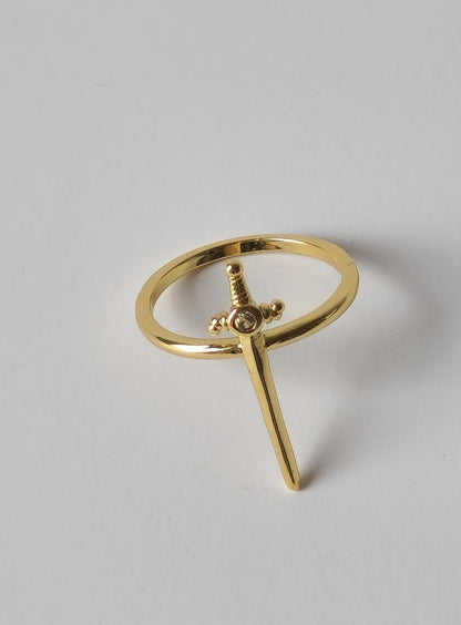 18K Gold Sword Ring for Women, Dainty Minimalist Statement Gothic Stacking Ring Jewelry Gift for Her